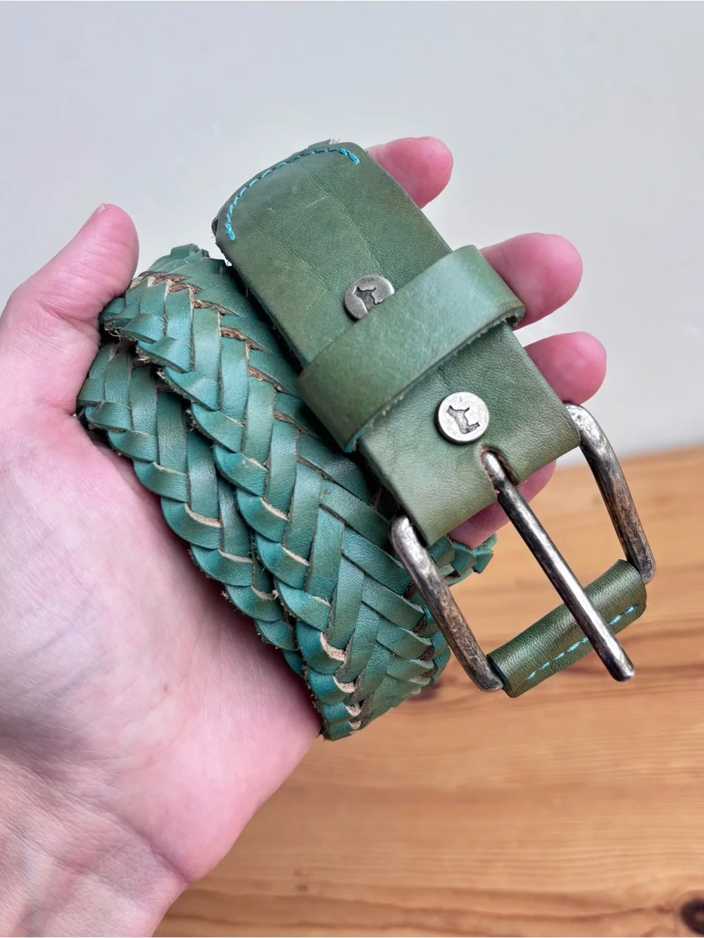 Will Leather Goods Braided teal green Belt Sz M